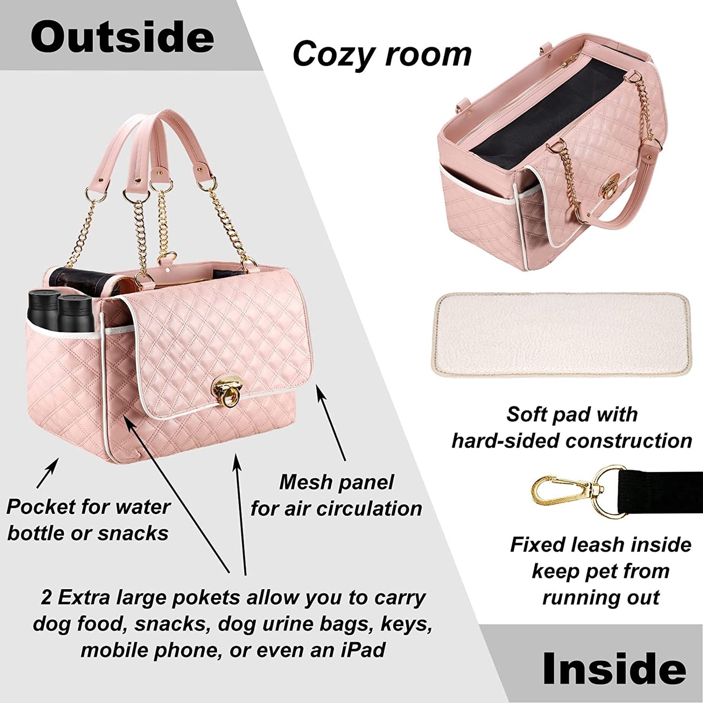 Pet Carrier Purse with Shoulder Strap, 2 Larger capacity pocket (Black, Holds Up to 10lbs)