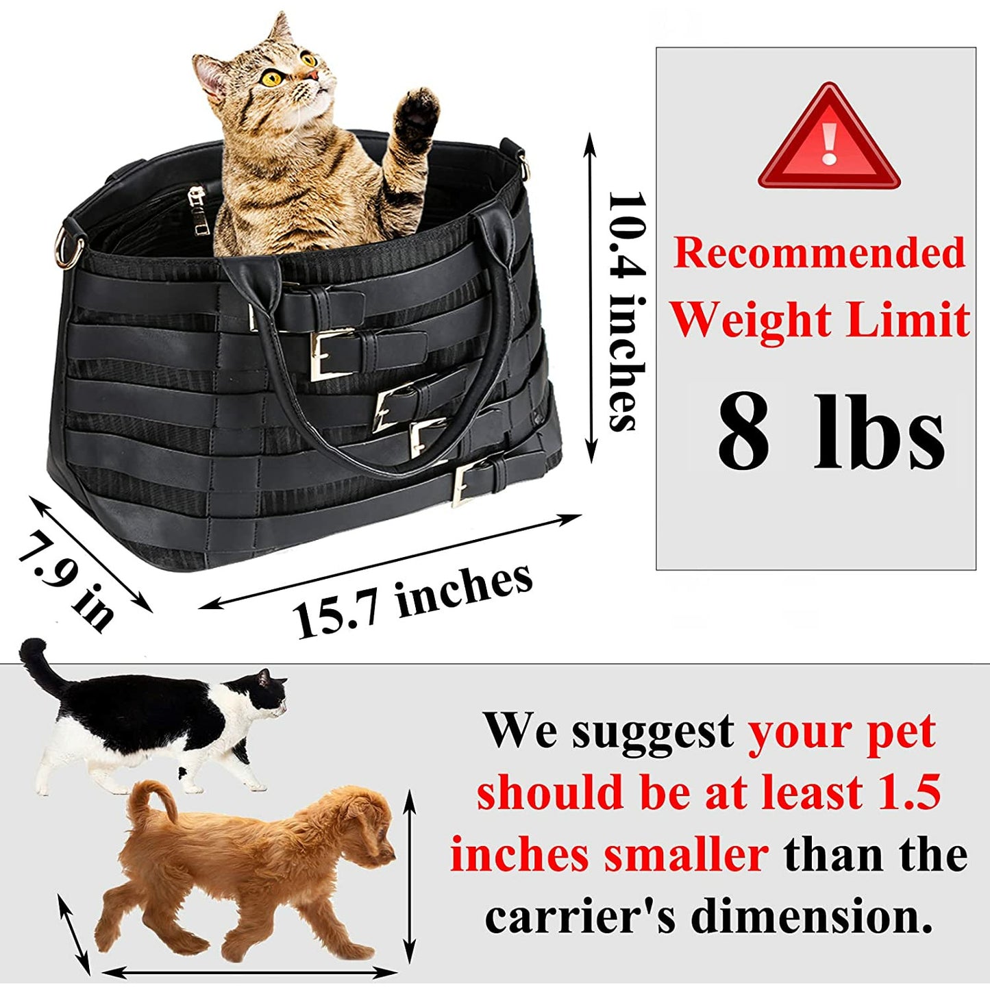 Pet Carrier Purse with Shoulder Strap (Black&Green, Holds Up to 8lbs)