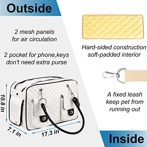 Pet Carrier Purse, 2 Pockets (White, Holds Up to 10lbs)