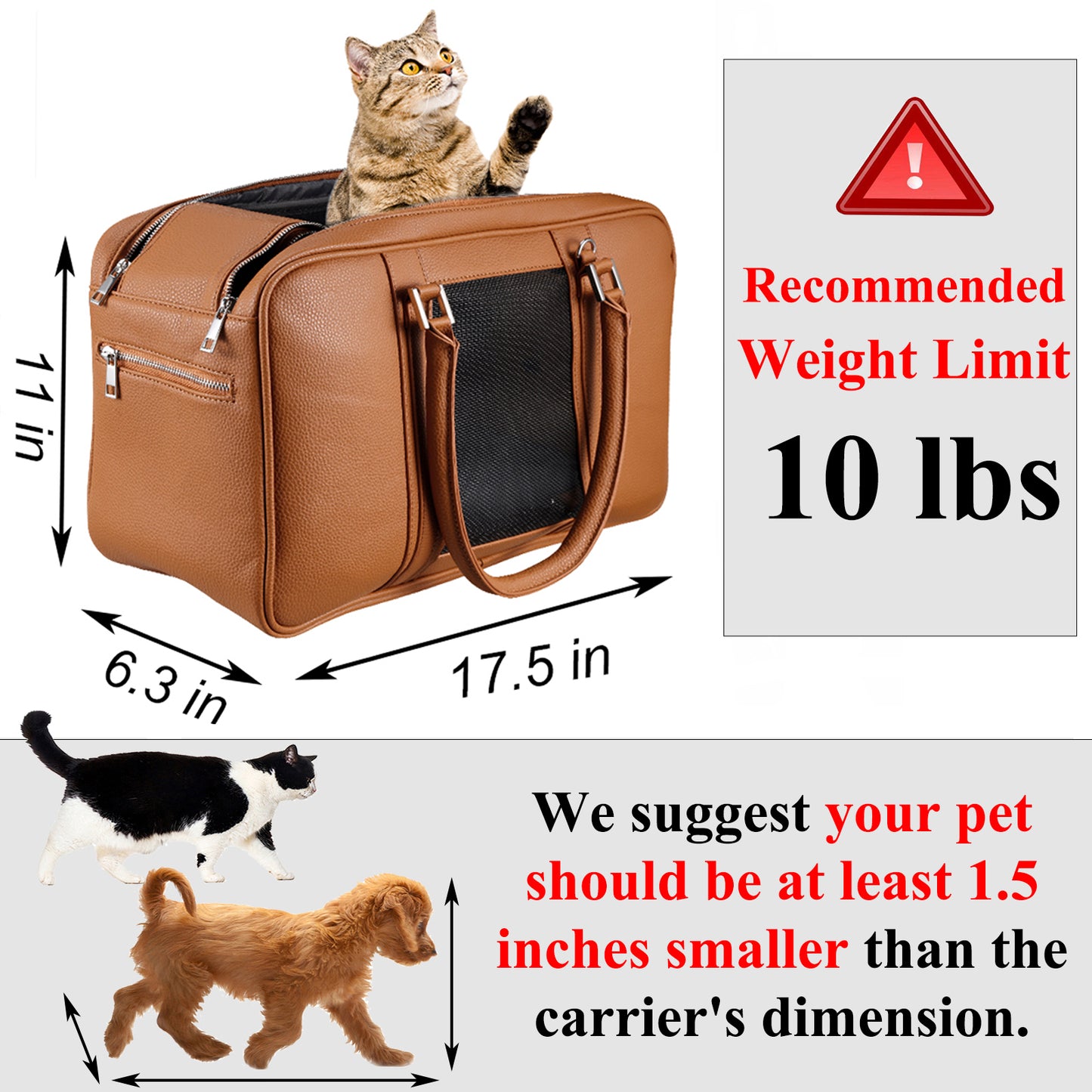 Pet Carrier Purse, 2 Pocket & Shoulder Strap  (Brown, Holds Up to 10lbs)