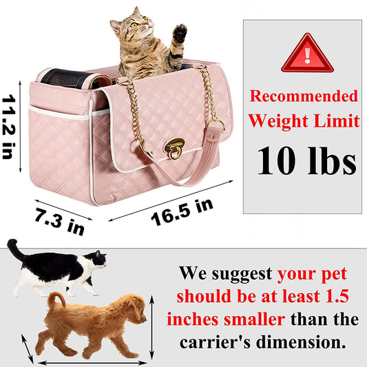 Pet Carrier Purse with Shoulder Strap, 2 Larger capacity pocket (Black, Holds Up to 10lbs)