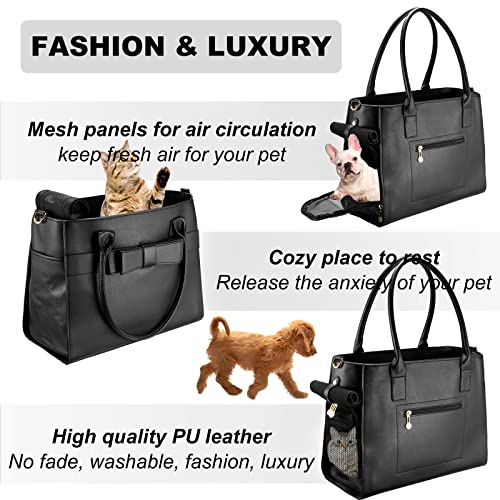 NewEle Fashion Dog Purse Carrier for Small Dogs with 2 Super-large Pockets, Holds Up to 10lbs PU Leather Pet Carrier, Cat Carrier, Airline Approved