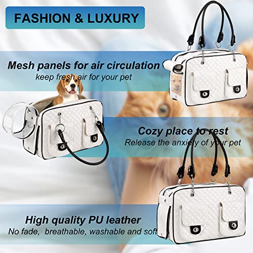 Pet Carrier Purse, 2 Pockets (White, Holds Up to 10lbs)