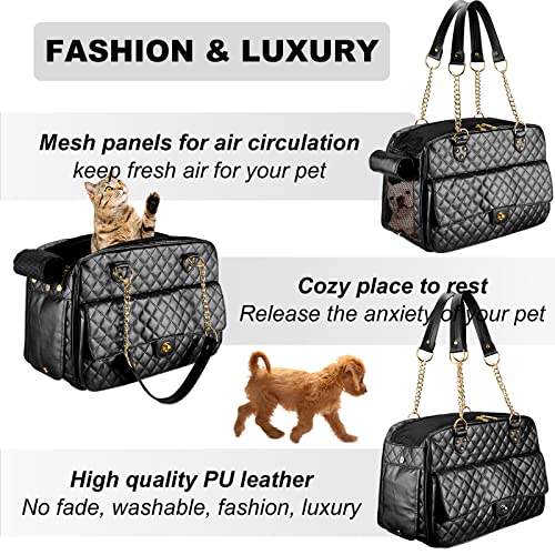 NewEle Fashion Pet Carrier, Small Dog Carrier, Cat Carrier, Quality PU  Leather Dog Purse, Collapsible Portable Pet Carrying Handbag for Travel  Walking