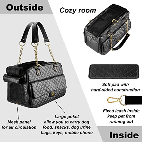 Pet Carrier Purse with Large Pocket (Black, Holds Up to 8lbs)